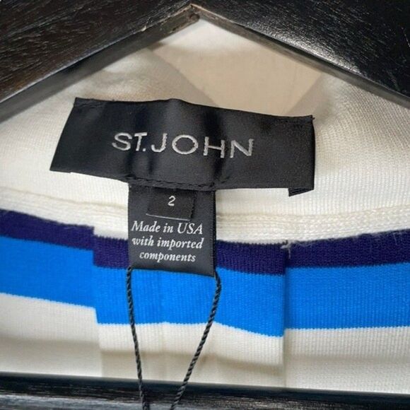 ST. JOHN Womens Size 2 Open Front Striped Blazer Jacket - Picture 5 of 8